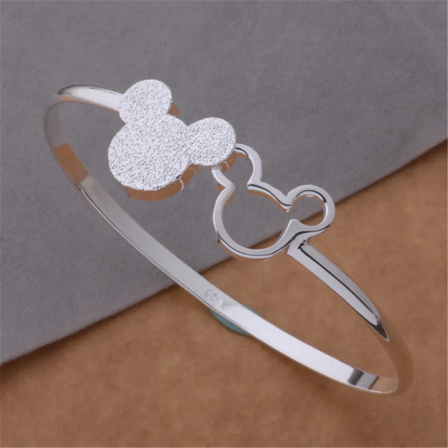 Fine Charms Silver 925 Plated Mickey Bangle Bracelets For Women Wedding High Quality Fashion Jewelry Christmas Gifts LB001