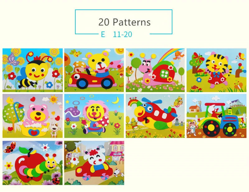 10Pcs DIY Creative Cartoon Animal 3D EVA Foam Sticker Puzzle 20 Style Handmade Early Learning Educational Toys For Children Gift