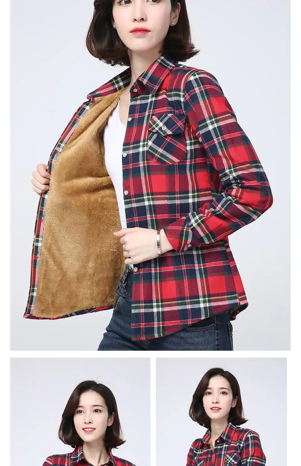 2023 Winter New Plus Thick Women's Warm Plaid Shirt Coat Lady Casual Fleece Velvet Jacket Tops Hot Women Clothes Outerwear