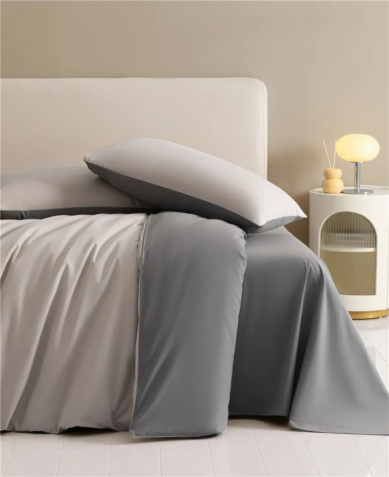 100%Brushed Cotton Solid Plain Reversible Duvet cover+2Pcs Pillowcases Twin Double Queen King size 3Pcs Soft Bedding set