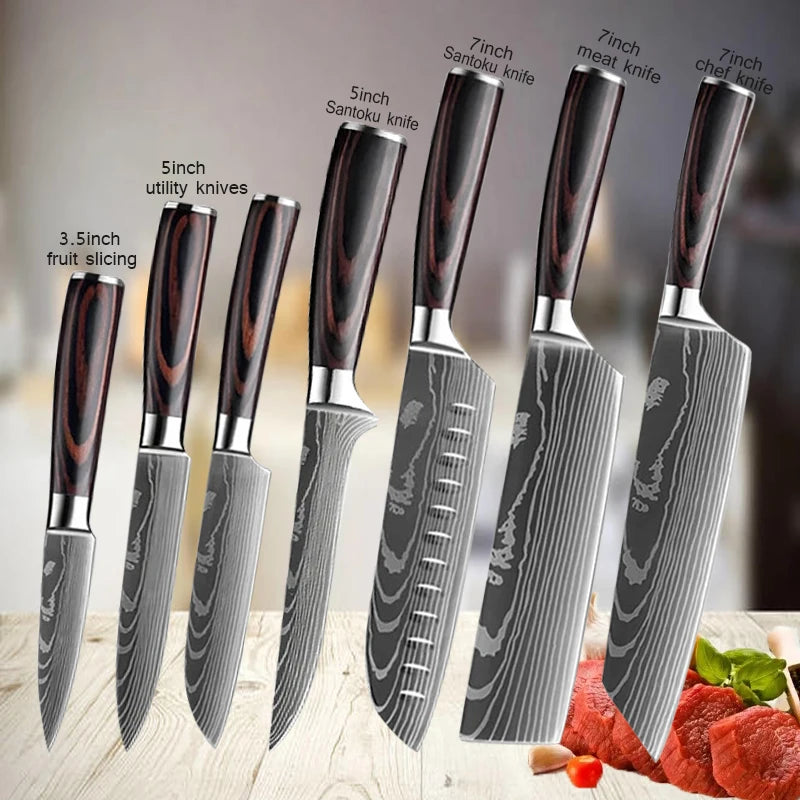 Professional Damascus Kitchen Knives - Japanese Santoku, Cleaver, Slicing