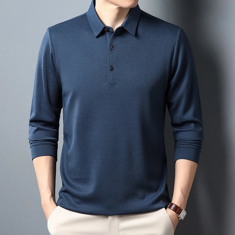 Men's Business Casual Polo Long Sleeve T-shirt Summer Comfortable  Top