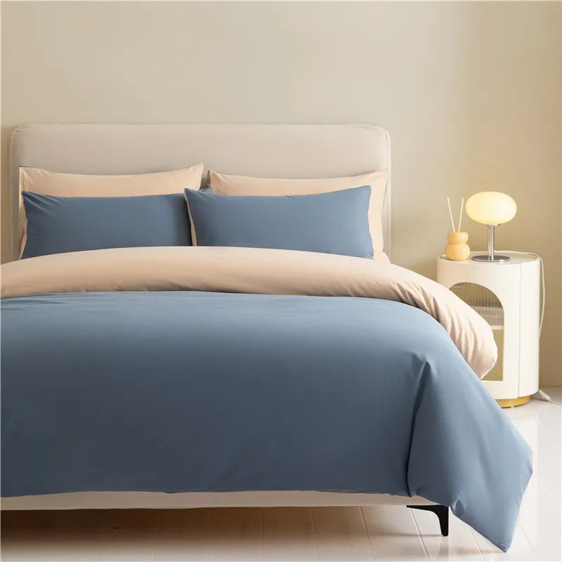 100%Brushed Cotton Solid Plain Reversible Duvet cover+2Pcs Pillowcases Twin Double Queen King size 3Pcs Soft Bedding set