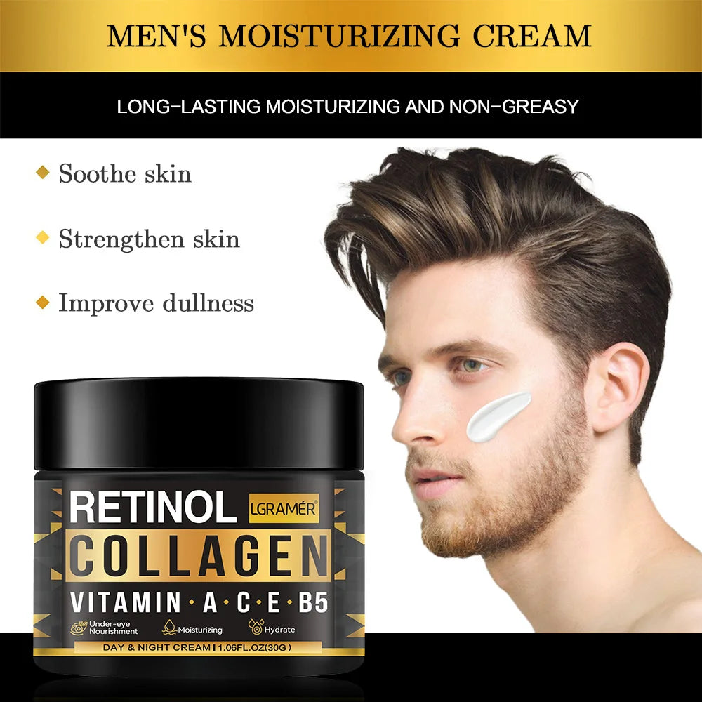 Men's Retinol Collagen Face Cream Skincare Moisturizing Brightening Hydrating Smooth Wrinkles Firming Facial Face Men Skin Care