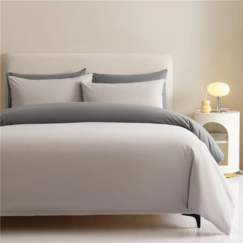 100%Brushed Cotton Solid Plain Reversible Duvet cover+2Pcs Pillowcases Twin Double Queen King size 3Pcs Soft Bedding set