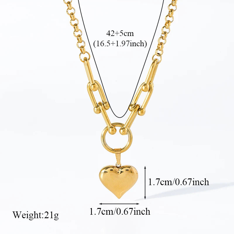 EILIECK 316L Stainless Steel Heart Love Pendant Necklace For Women Fashion 18K Gold Plated Neck Chain Waterproof Jewelry Gift