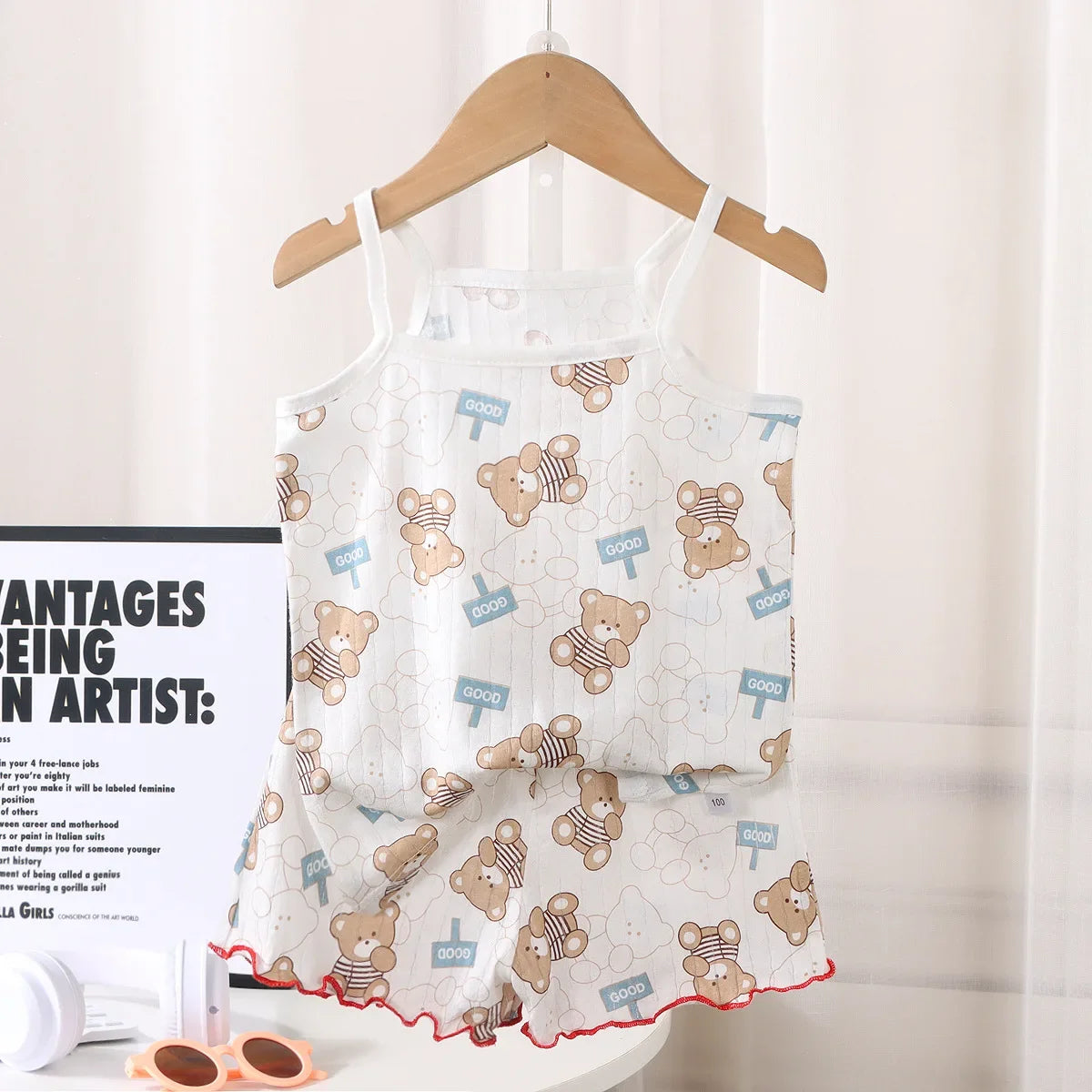 2024 New Kids Tops+shorts Set Summer Thin Baby Cotton Vest Sleeveless Loungewear Set for Girls Suit