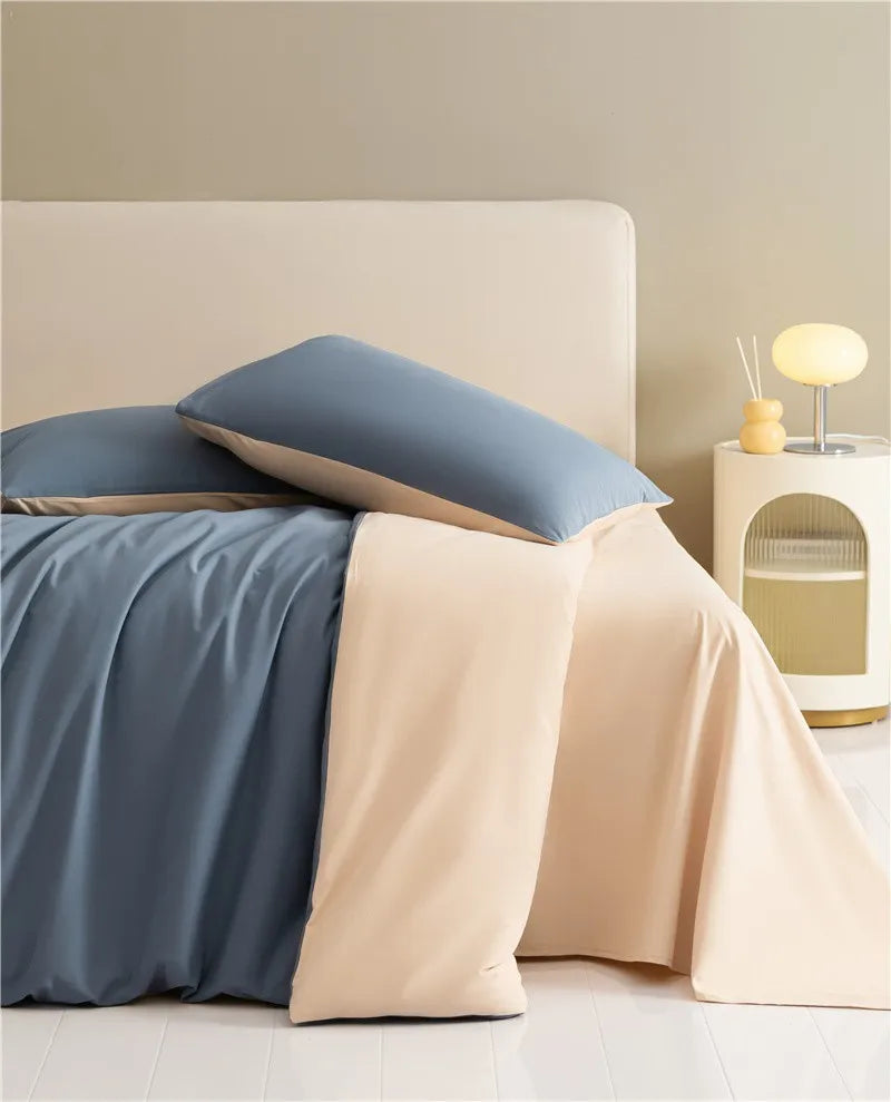 100%Brushed Cotton Solid Plain Reversible Duvet cover+2Pcs Pillowcases Twin Double Queen King size 3Pcs Soft Bedding set