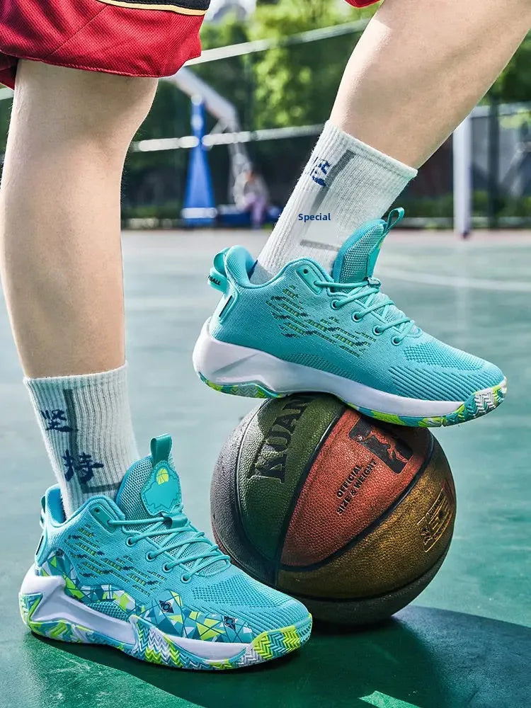 2023 New Men's Basketball Shoes Breathable High Elasticity Blue Ball Shoes Sports Shoes Men High Top Casual Knitwear