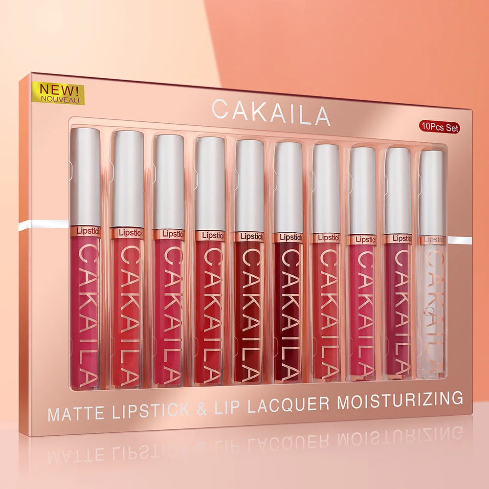 CAKAILA 10pcs/set Nude Lip Gloss Matte Velvet Lipstick Waterproof Long-lasting  Liquid Lipstick Women Moist Lip Tint