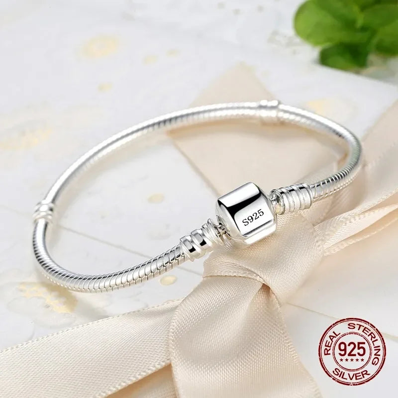 TOP SALE Authentic 100% 925 Sterling Silver 3MM Snake Chain Bangle & Bracelet for Women Luxury Bangle Jewelry 16-23CM