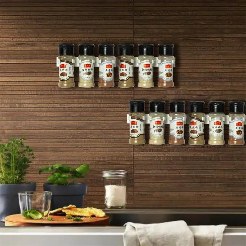 2pcs Grey Plastic Kitchen Jar Rack Wall-Mounted Adhesive Seasoning  Holder