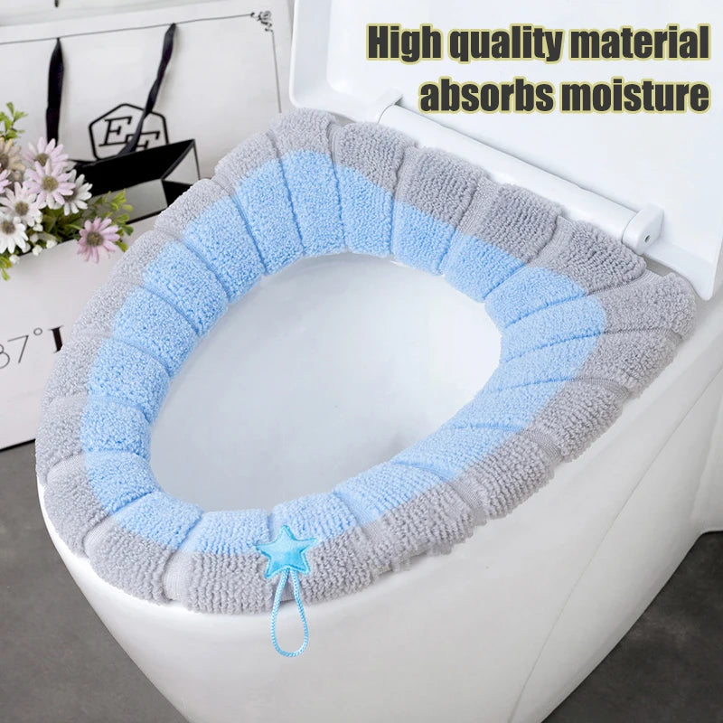 1 Pack Stitched Color Portable Knitted Toilet Mat Thickened Washable Antifreeze