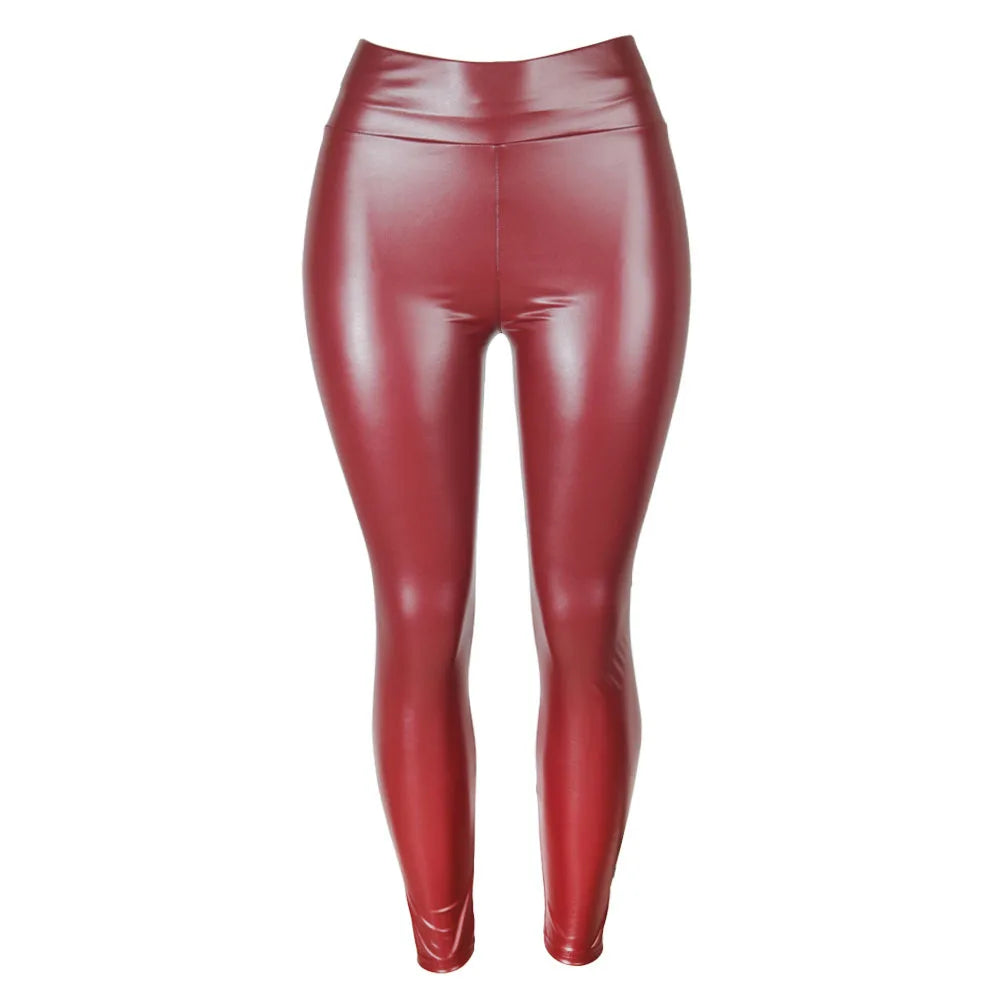 Plus Size Women's Fashion Skinny Leather Leggings Long Pants Female High Waisted Stretchy Trousers Leather Pants