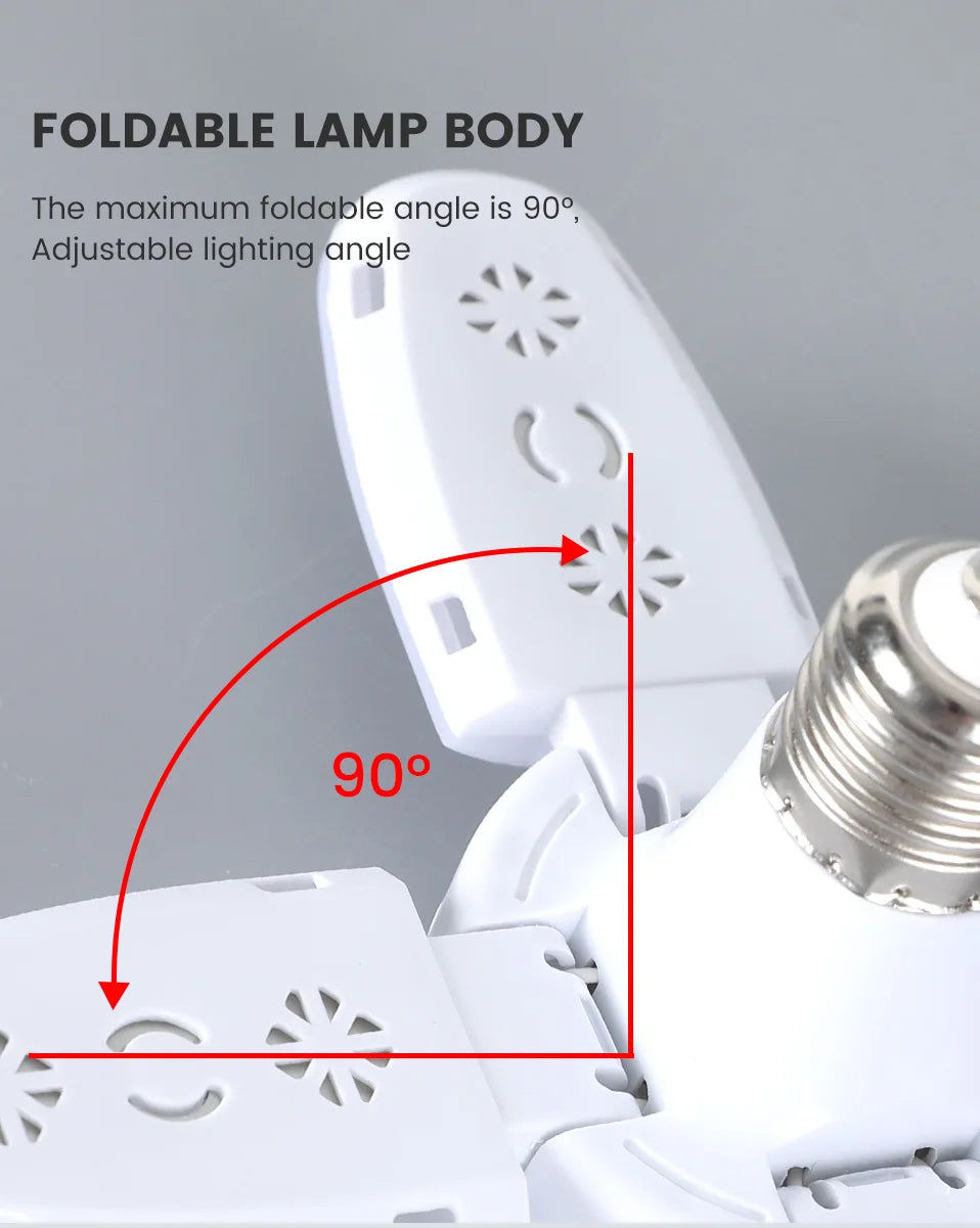 Fan Foldable 28W LED Bulb - 40W Deformable Ceiling Light for Home & Garage 6500K