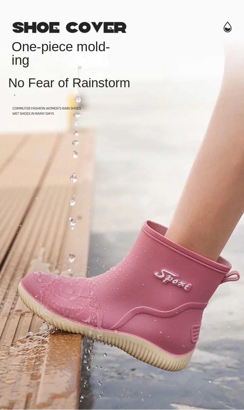 2024 New Women's Rain Shoes Winter Cotton and Velvet Medium Tube Rain Boots Work Non-slip Fashion Rubber Shoes Adult Water Shoes