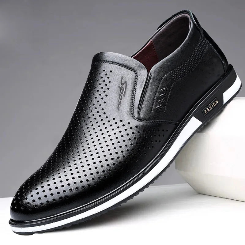 2024 Spring and Autumn Men's English Leather Shoes Men's White Leather Shoes Cover Feet Men's Shoes Autumn Men's Casual