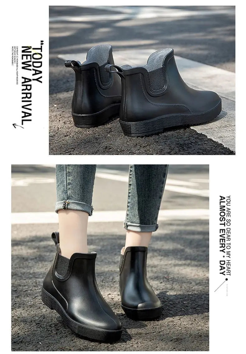 New women's short rain boots black anti-slip waterproof shoes anti-fouling fashionable outdoor rainy day casual adult rubber sho