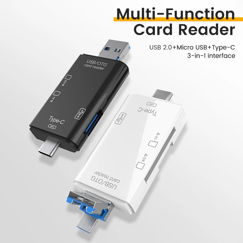 Multifunction 6 in 1 OTG SD Card Reader USB2.0 Type-C/TF/SD Memory Card Smart