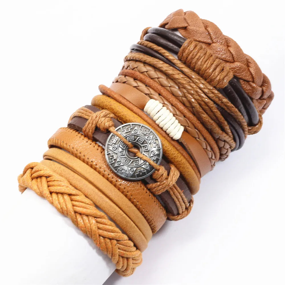 10 Pcs/set Black Wrap Woven New Fashion Handmade Men Bracelets Male Women Leather Bracelets Men Bangle Wholesale Jewelry Gift