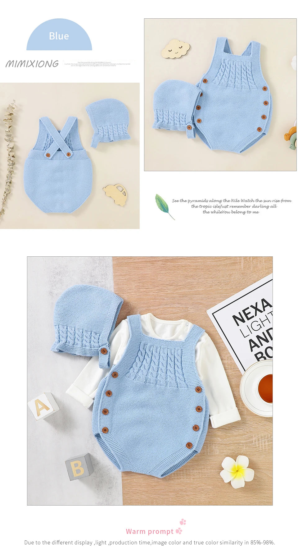 Baby Bodysuits Clothes Spring Autumn Sleeveless Knitting Newborn Boys Girls Solid Onesie Hats Sets 2pcs Infant Coveralls Outfits