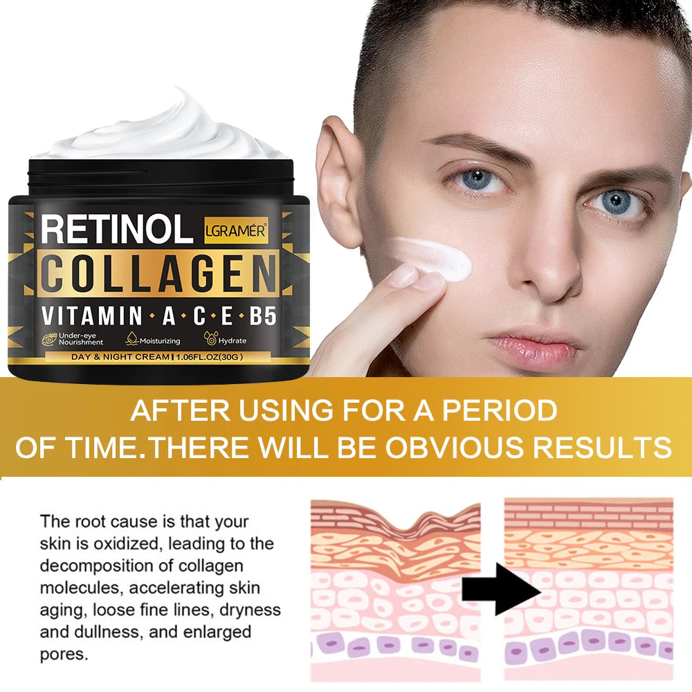 Men's Retinol Collagen Face Cream Skincare Moisturizing Brightening Hydrating Smooth Wrinkles Firming Facial Face Men Skin Care