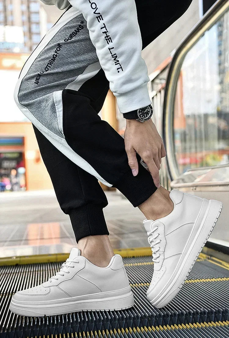 PDEP New Height Increasing Shoes for Men 10cm Invisible Elevator Sneakers White Leathe Sport Zapatillas De Hombre Big Size 46