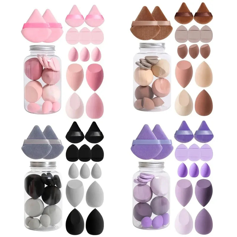 Makeup Sponge Set 14Pcs - Velvet Beauty Blenders, Finger Puff & Storage Jar