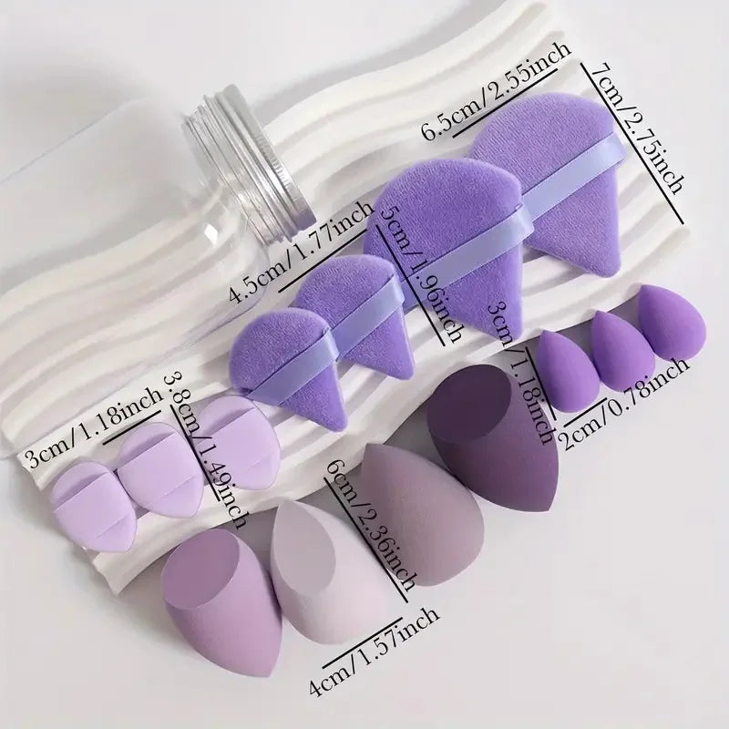 Makeup Sponge Set 14Pcs - Velvet Beauty Blenders, Finger Puff & Storage Jar