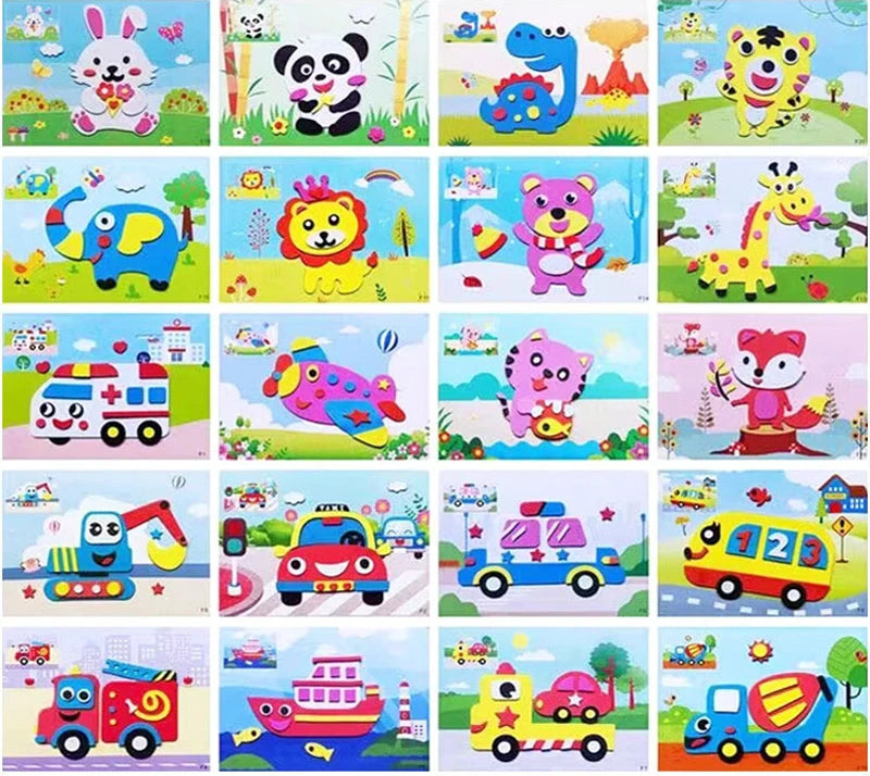 5/10/20Pcs/lot Kids DIY 3D EVA Foam Sticker Cartoon Animal Multi-patterns Styles Puzzles Game Art Craft Early Educational Toys