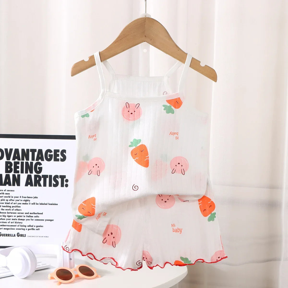 2024 New Kids Tops+shorts Set Summer Thin Baby Cotton Vest Sleeveless Loungewear Set for Girls Suit