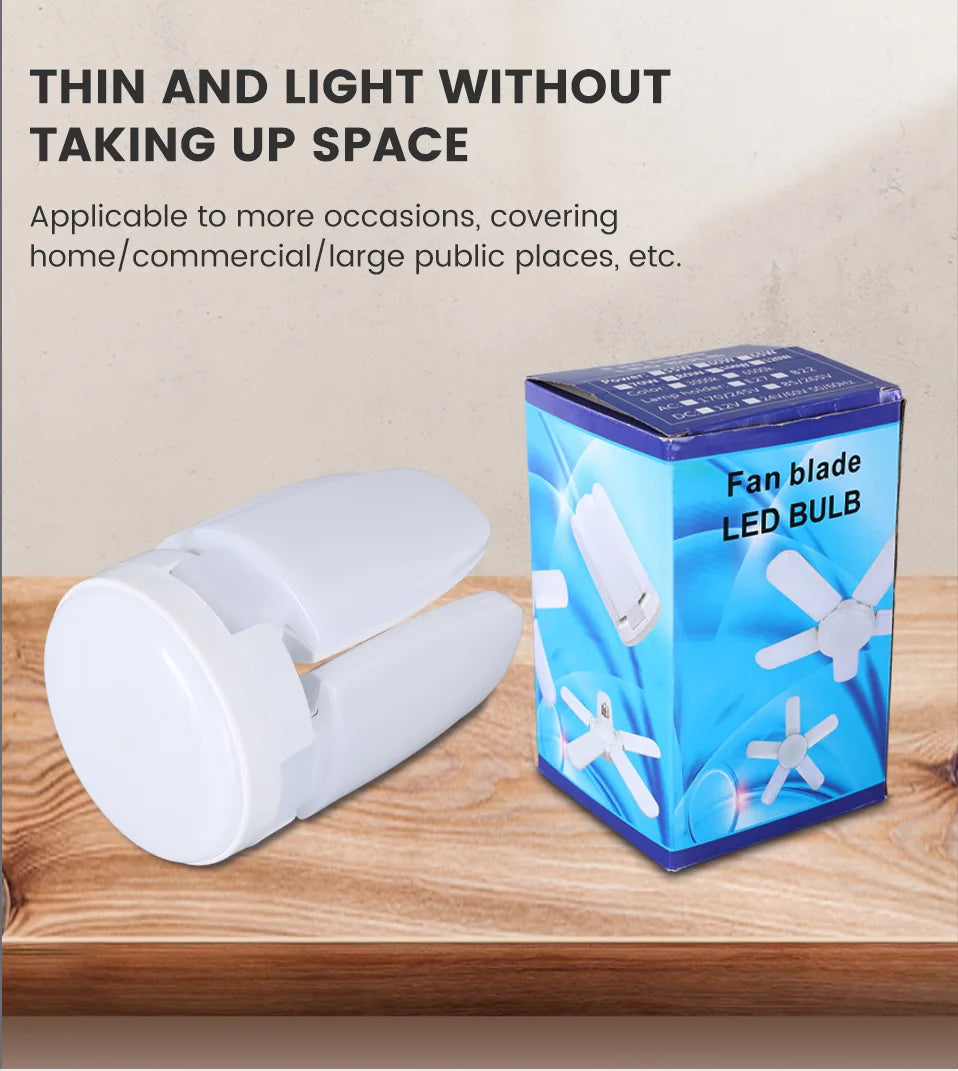 Fan Foldable 28W LED Bulb - 40W Deformable Ceiling Light for Home & Garage 6500K