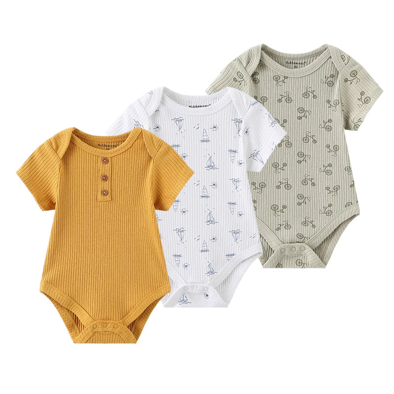 Kiddiezoom 3 Pcs/Lot Four Seasons Unisex Cartoon Newborn Boy Girl Bodysuits Soft Cute Infant Onesies Clothes Baby Shower Gift