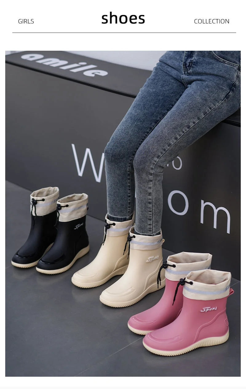 2024 New Women's Rain Shoes Winter Cotton and Velvet Medium Tube Rain Boots Work Non-slip Fashion Rubber Shoes Adult Water Shoes