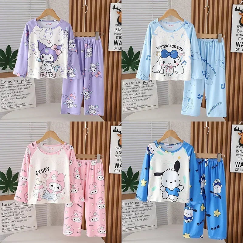 2024 Autumn Children Pajama Sets Girl Long Sleeved Pants Pijamas Boys Cartoon Sleepwear Cute Kids Loungewear Korean Home Clothes