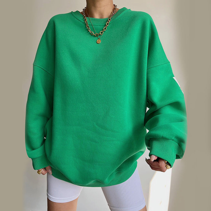 wsevypo Back Letters Print Oversized Sweatshirts Women Casual Thickened Warm Pullovers Long Sleeve Tops Autumn Winter Streetwear