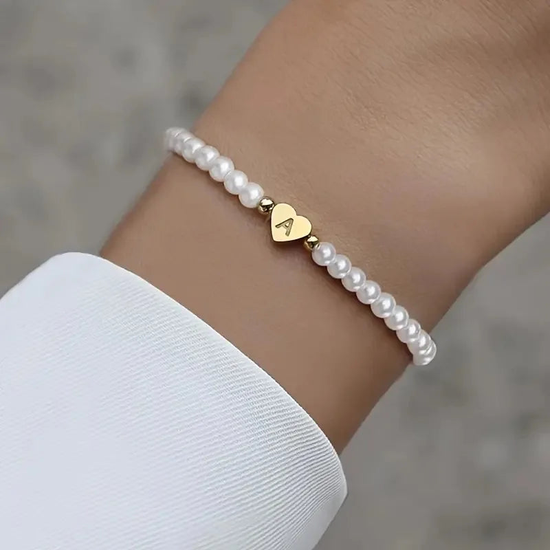 26 Letters Initial Bracelet For Women Faux Pearl Bracelet Fashion Women link Bracelet Wristband Jewelry gift Pearl Bracelet A-Z