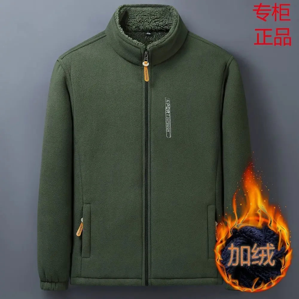 Winter Men Outdoor Fleece Jacket Casual Polar Fleece Cold-Proof Thickened Coat Lightweight Windproof Zipper Cardigan Warm Jacket