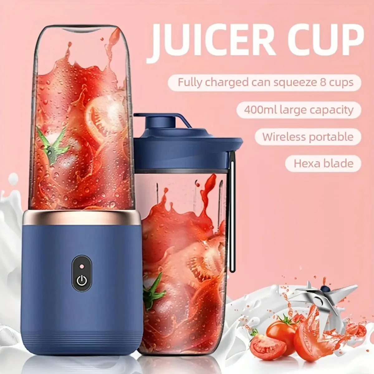 Portable Electric Blender Bottle with 6 Blades for Smoothies, Juice & Food Processing