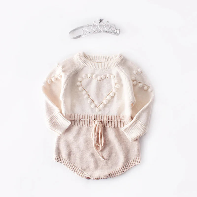 Spring Lovely Heart Jumpsuit Infant Baby Girl Knitted Clothes Love Romper Bodysuit Outfit Autumn Cotton Knitted Sweater Bodysuit