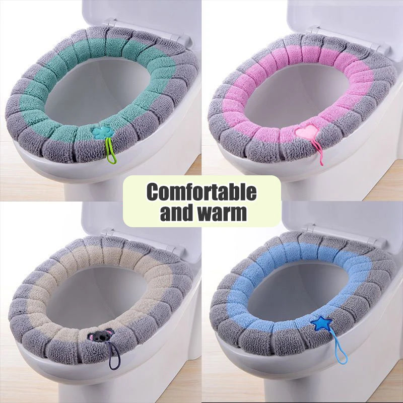 1 Pack Stitched Color Portable Knitted Toilet Mat Thickened Washable Antifreeze