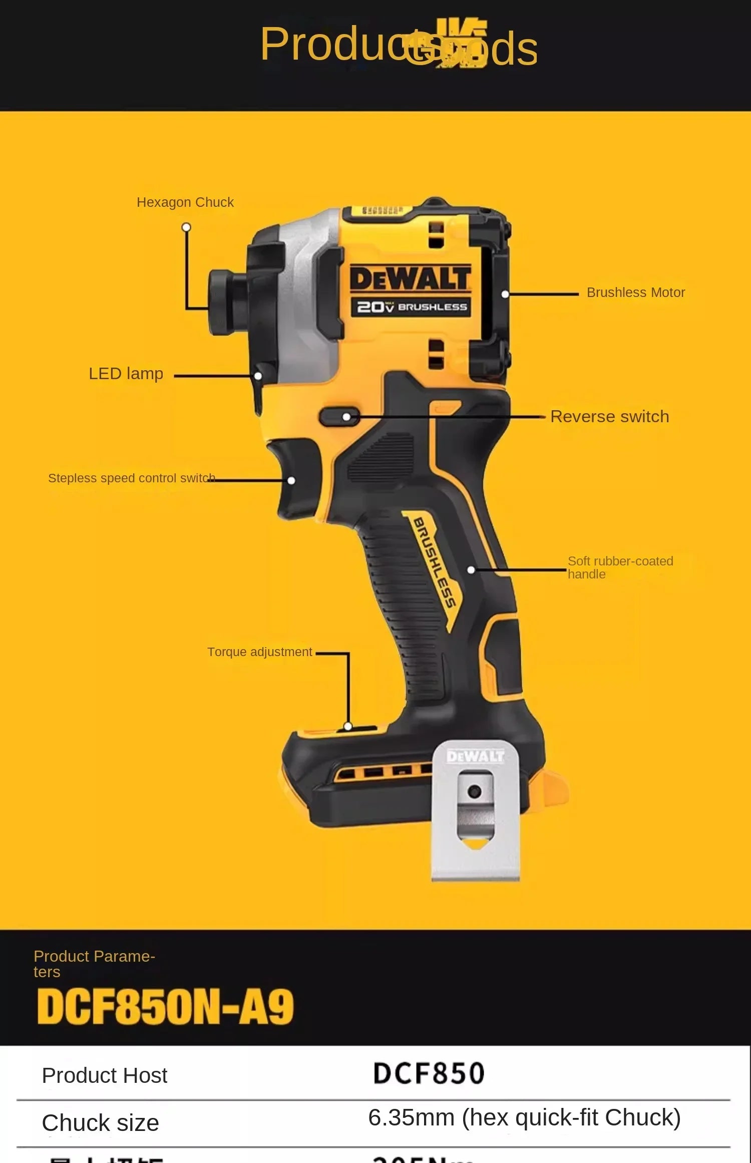 DEWALT DCF850 20V Cordless Brushless Electric Screwdriver Impact Wrench Drill