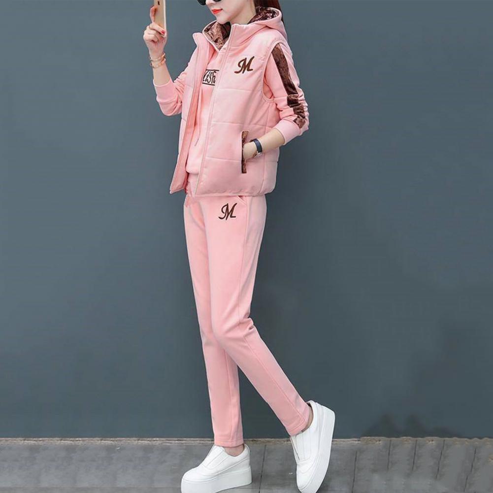 Fashion Warm Three Piece Set Women Outfit 2022 Fall Winter Thicken Tracksuit Casual Waistcoat + Hoodies + Pant Female Sweat Suit