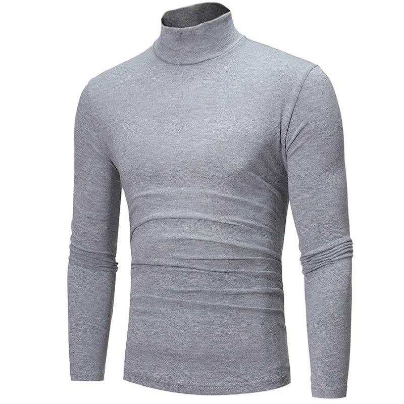 Autumn Winter Men's High Neck T-shirt Slim Fit Fashion High Elastic Long Sleeve Casual Breathable Apparel Pullover Thermal Tops