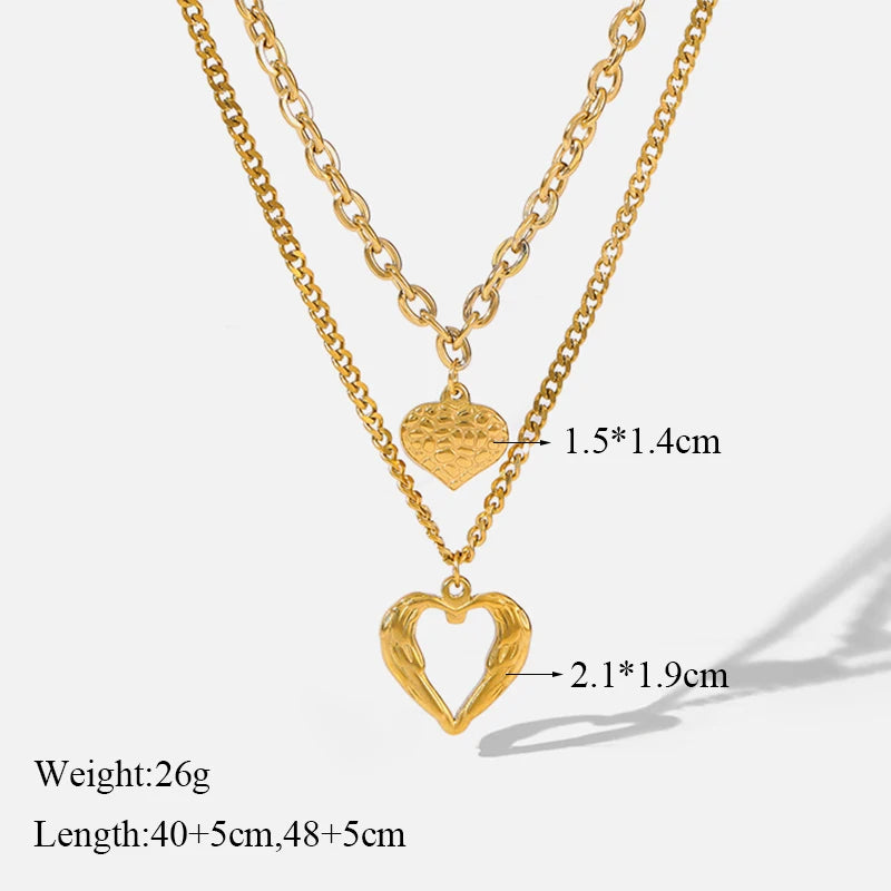 EILIECK 316L Stainless Steel Heart Love Pendant Necklace For Women Fashion 18K Gold Plated Neck Chain Waterproof Jewelry Gift