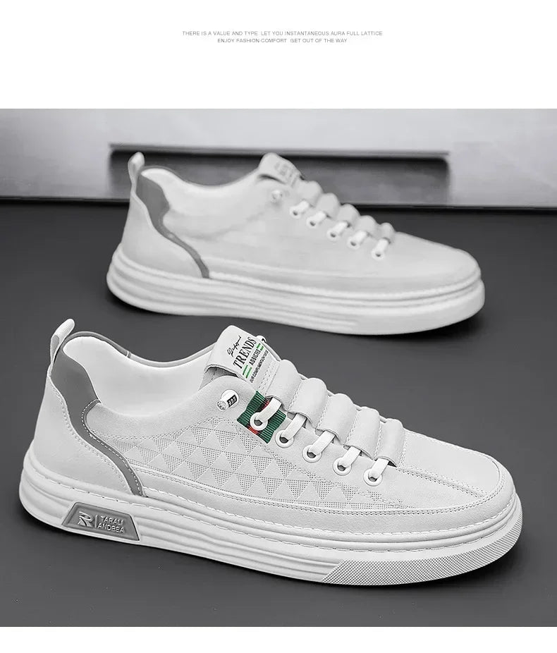 Upgrade your style with Men's Vulcanize Shoes 2025 White Leather Casual Shoes