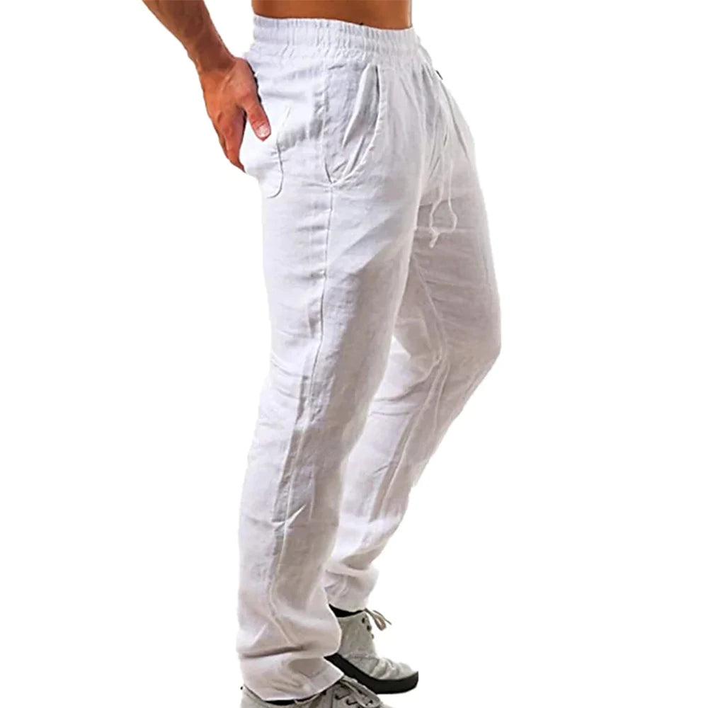 Men's Cotton Linen Pants - Breathable Solid Color Trousers, Fitness Streetwear