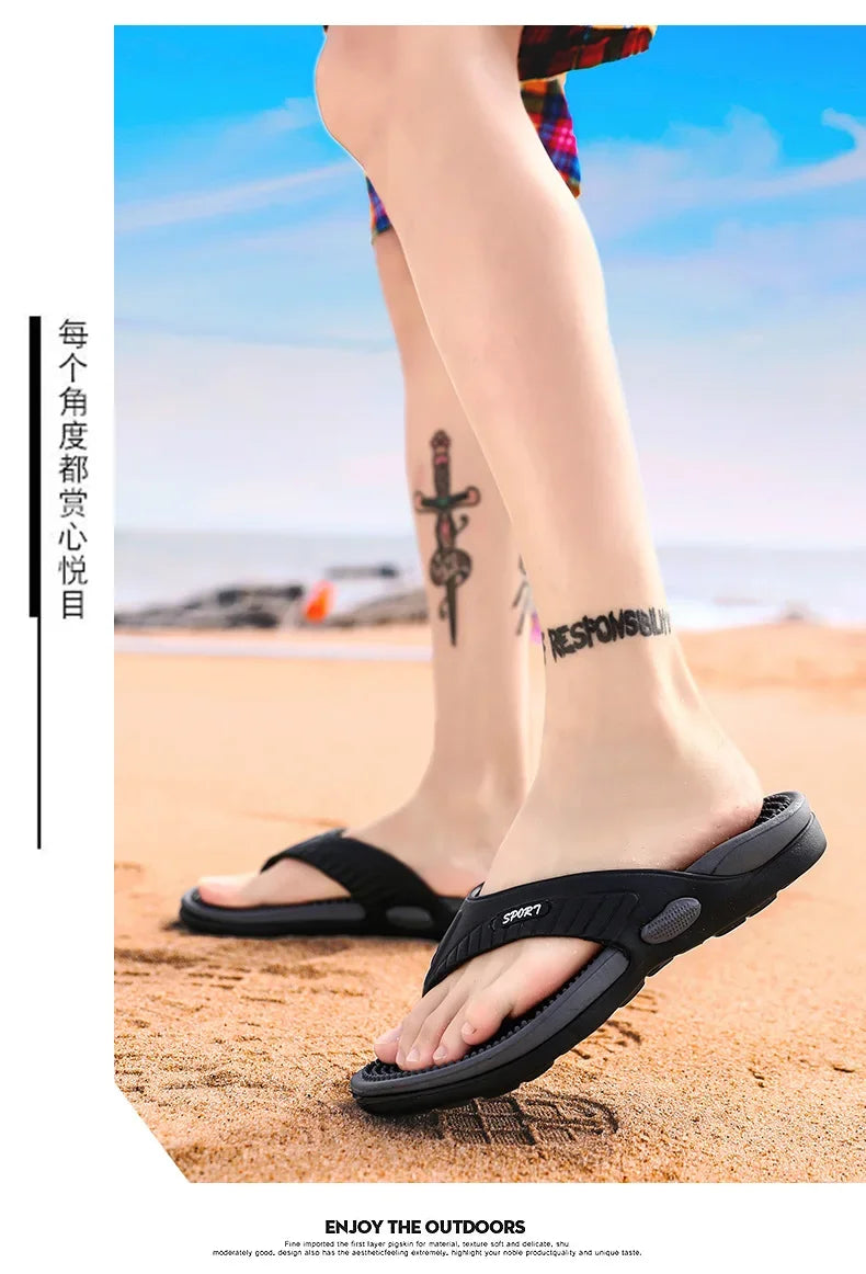 Massage Flip Flops for Men Summer Breathable Beach Shoes Sandals Men Luxury Flip Flops Breathable Plus Big Size Men Slippers 46