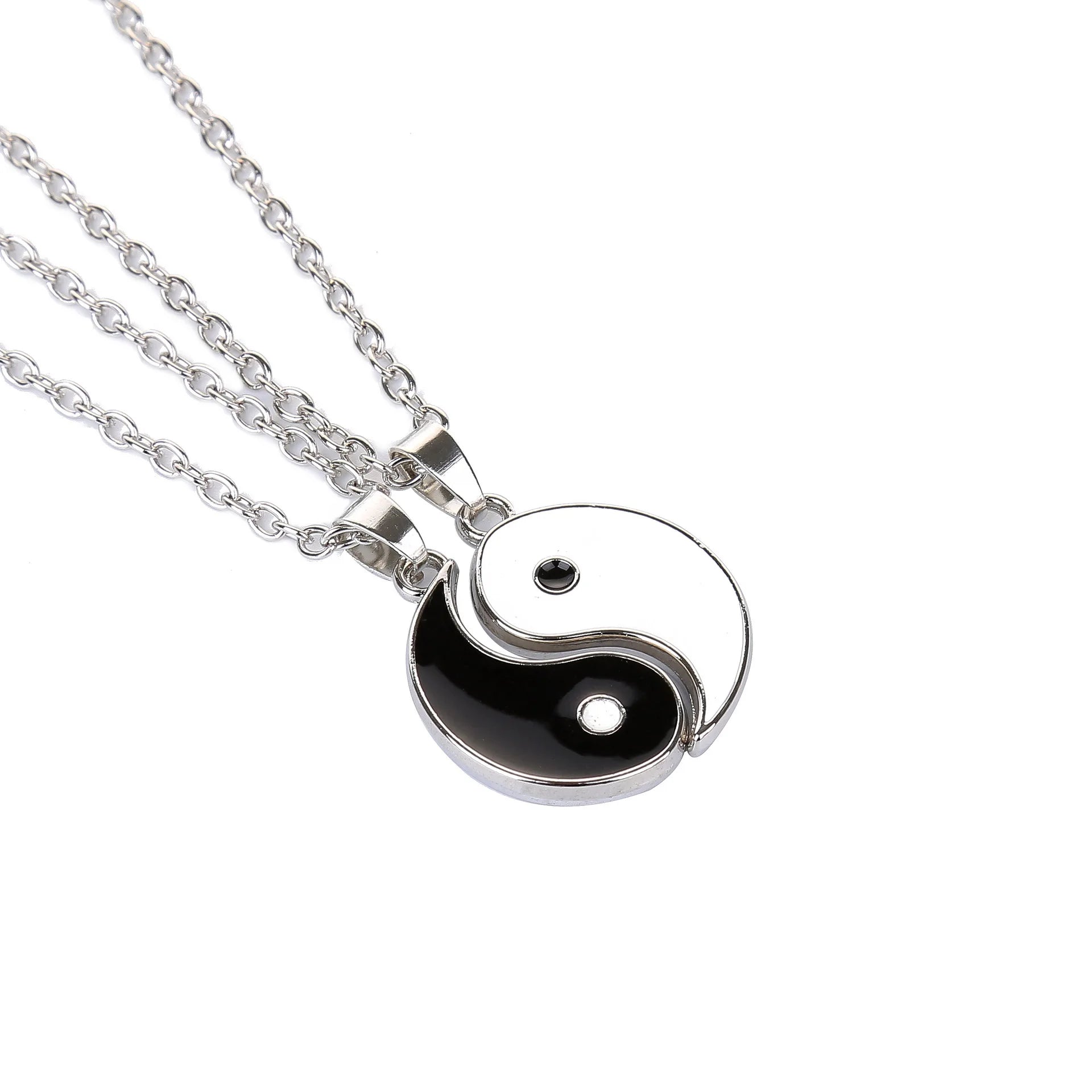 2Pcs Tai Chi Yin Yang Eight Trigrams Pendant Necklaces Set for Couple Silver Color Chain Matching Lover Choker Collar Gift