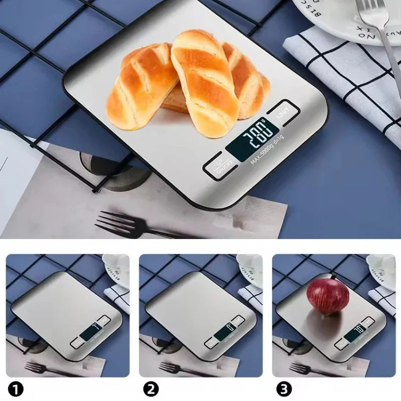 Digital Kitchen Scale LED Display 5kg/1g Stainless Steel Panel Electronic